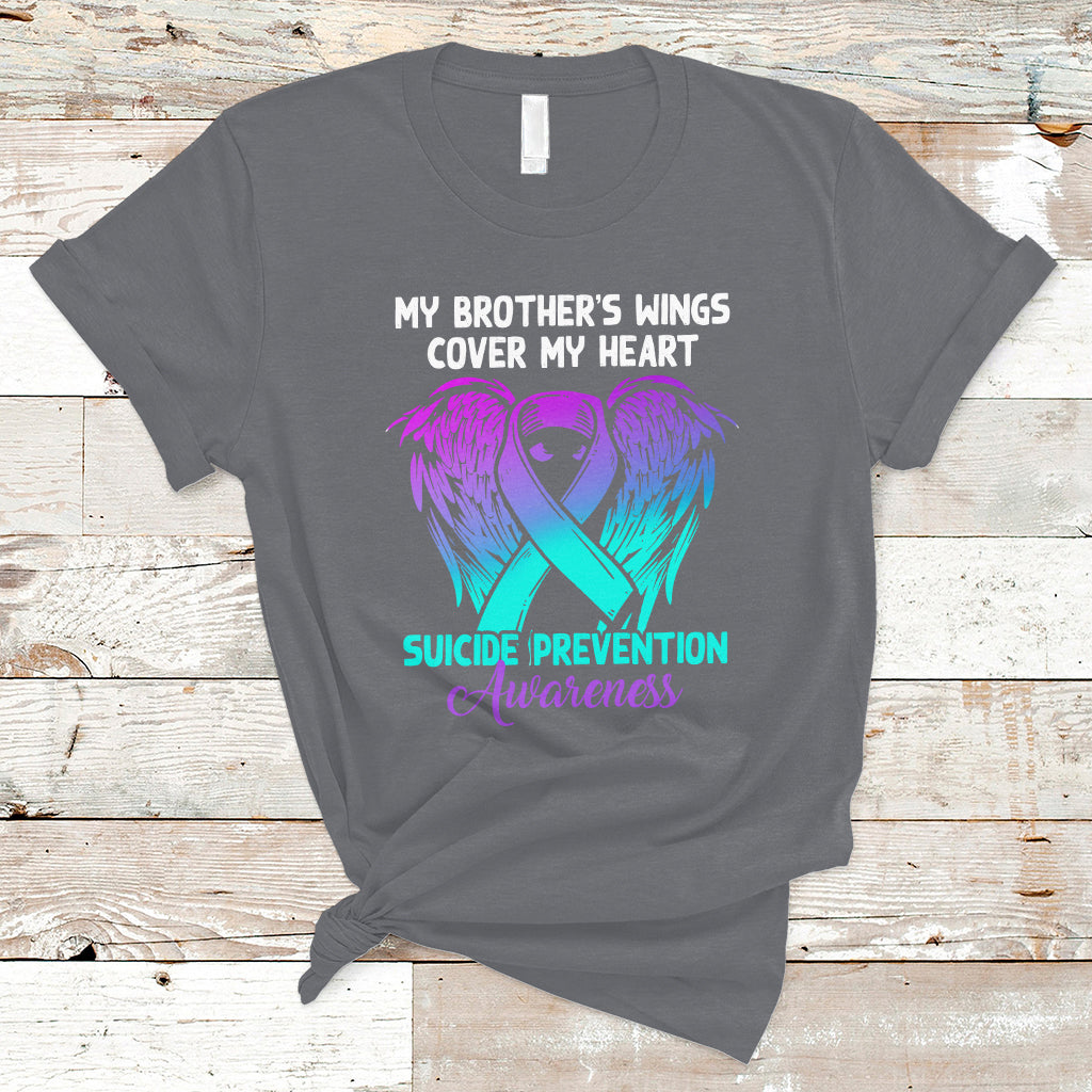 Suicide Prevention Awareness T Shirt Suicide Awareness Support My Brother's Wings Cover My Heart - Wonder Print Shop