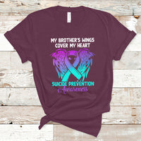 Suicide Prevention Awareness T Shirt Suicide Awareness Support My Brother's Wings Cover My Heart - Wonder Print Shop