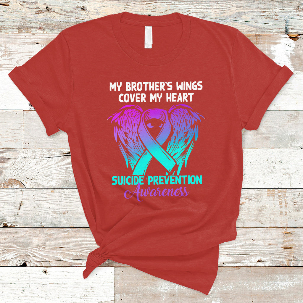 Suicide Prevention Awareness T Shirt Suicide Awareness Support My Brother's Wings Cover My Heart - Wonder Print Shop