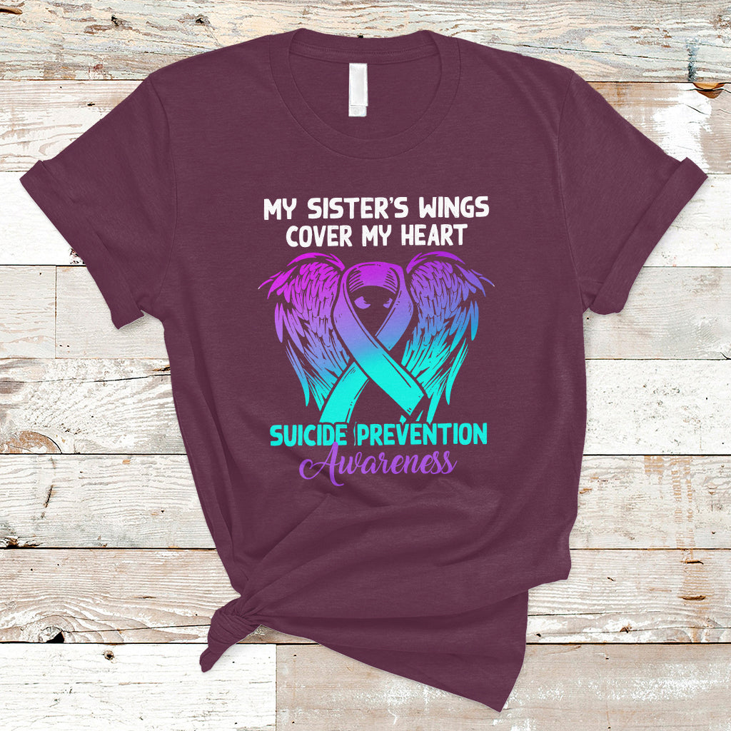 Suicide Prevention Awareness T Shirt Suicide Awareness Support My Sister's Wings Cover My Heart - Wonder Print Shop