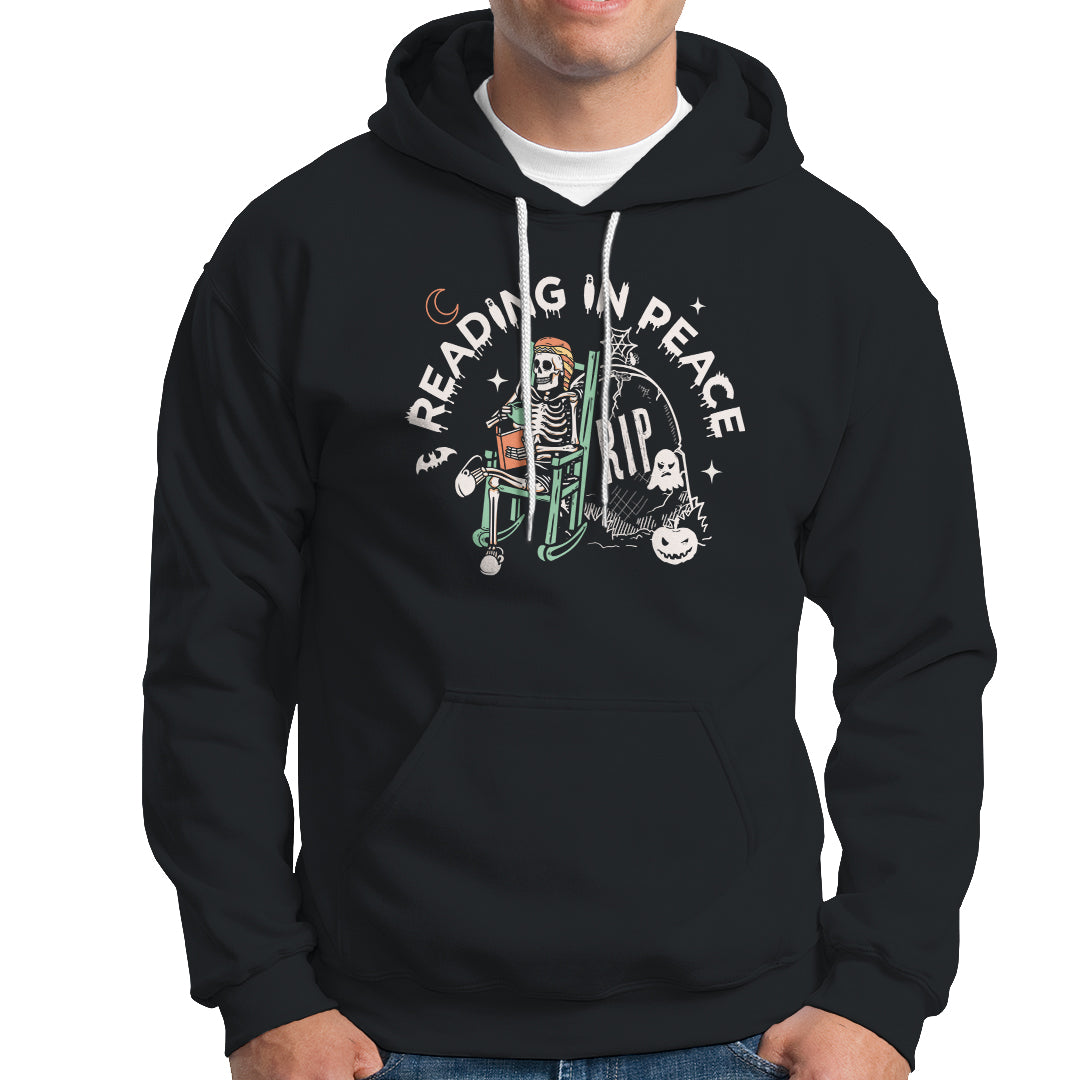 Reading Skeleton Hoodie RIP Reading In Peace Book Lover Spooky Vibe - Wonder Print Shop