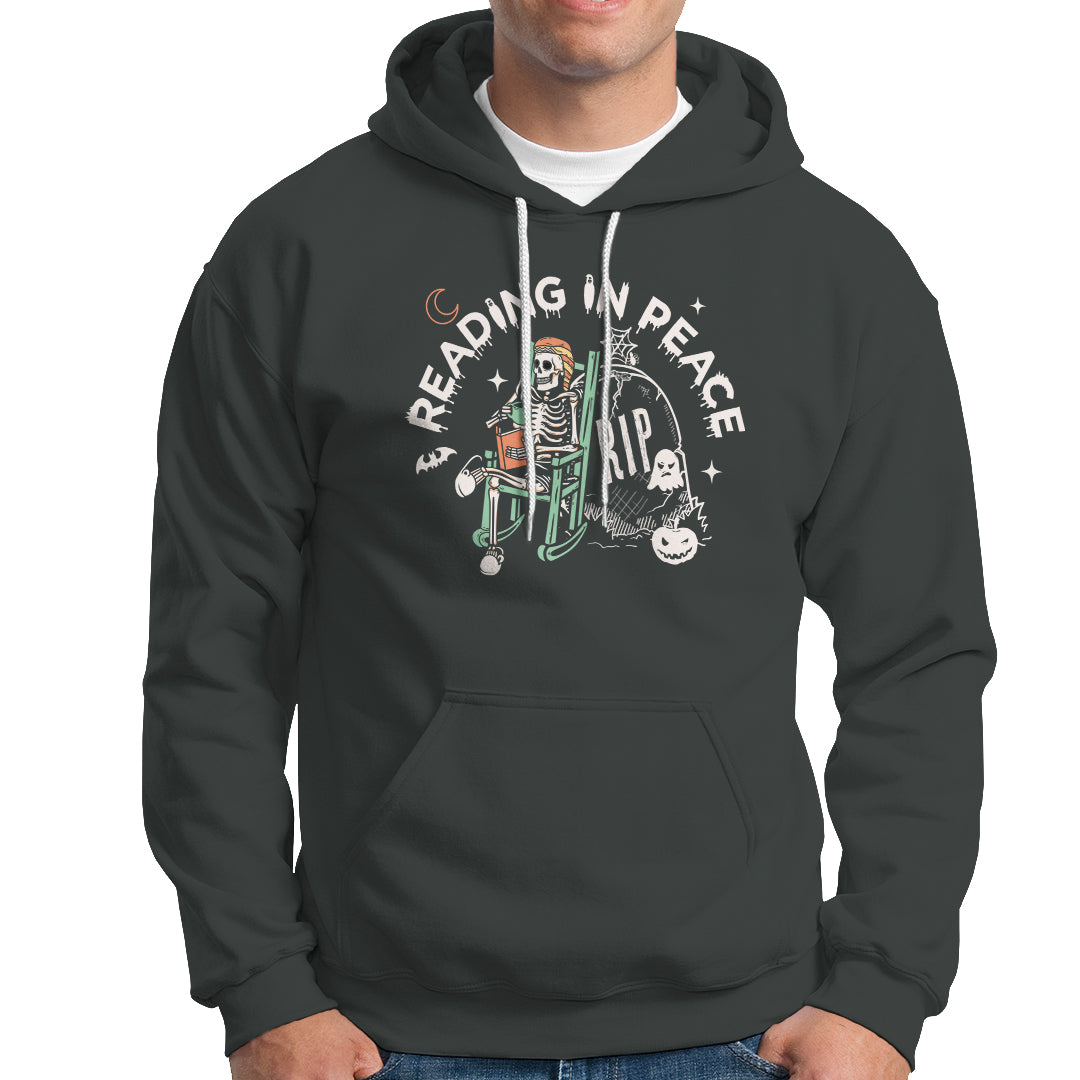 Reading Skeleton Hoodie RIP Reading In Peace Book Lover Spooky Vibe - Wonder Print Shop