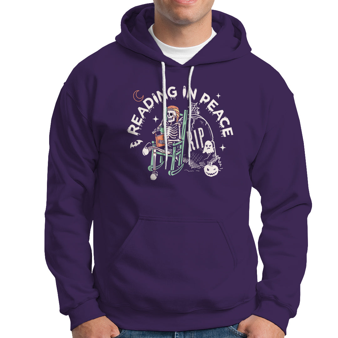 Reading Skeleton Hoodie RIP Reading In Peace Book Lover Spooky Vibe - Wonder Print Shop