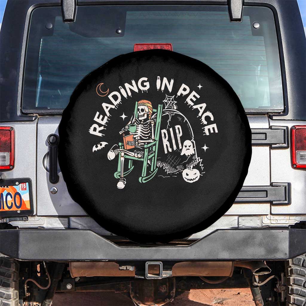Reading Skeleton Spare Tire Cover RIP Reading In Peace Book Lover Spooky Vibe