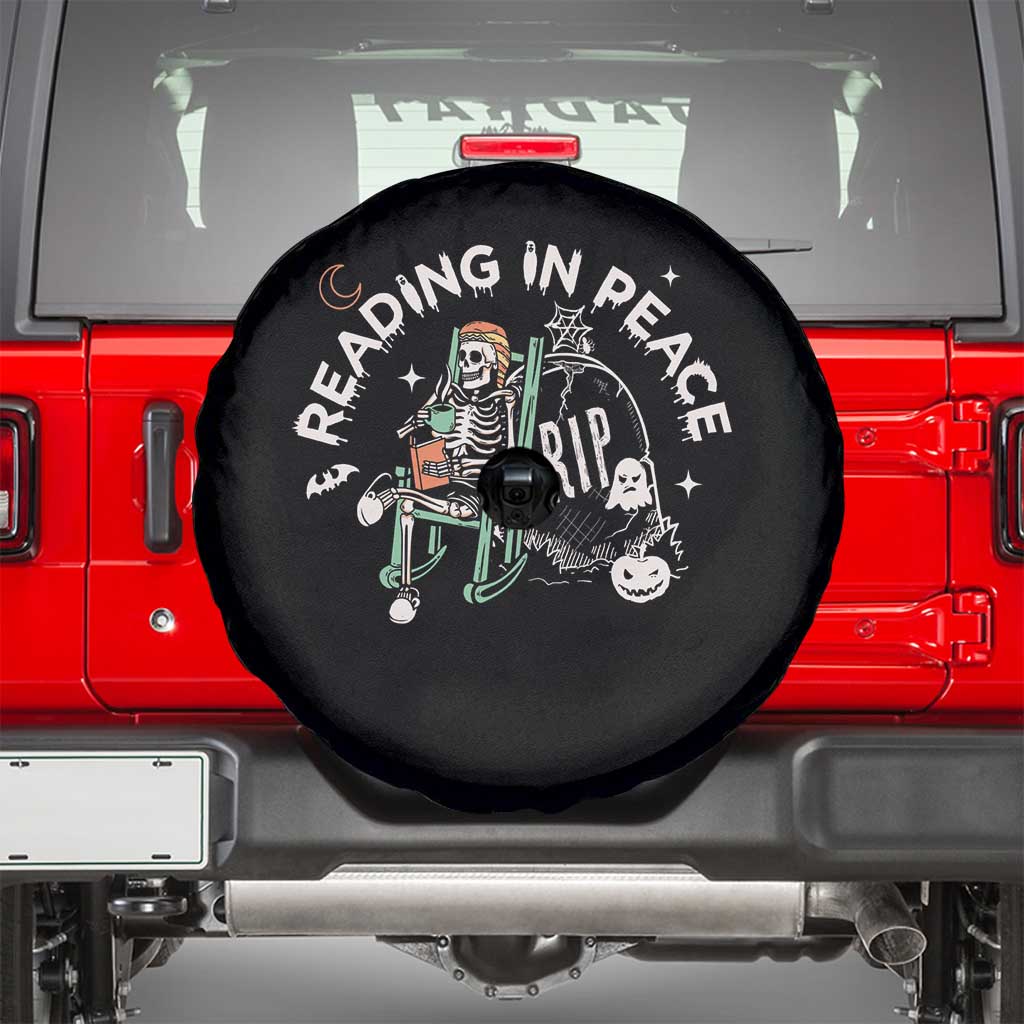 Reading Skeleton Spare Tire Cover RIP Reading In Peace Book Lover Spooky Vibe