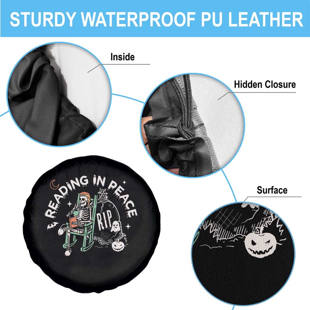 Reading Skeleton Spare Tire Cover RIP Reading In Peace Book Lover Spooky Vibe