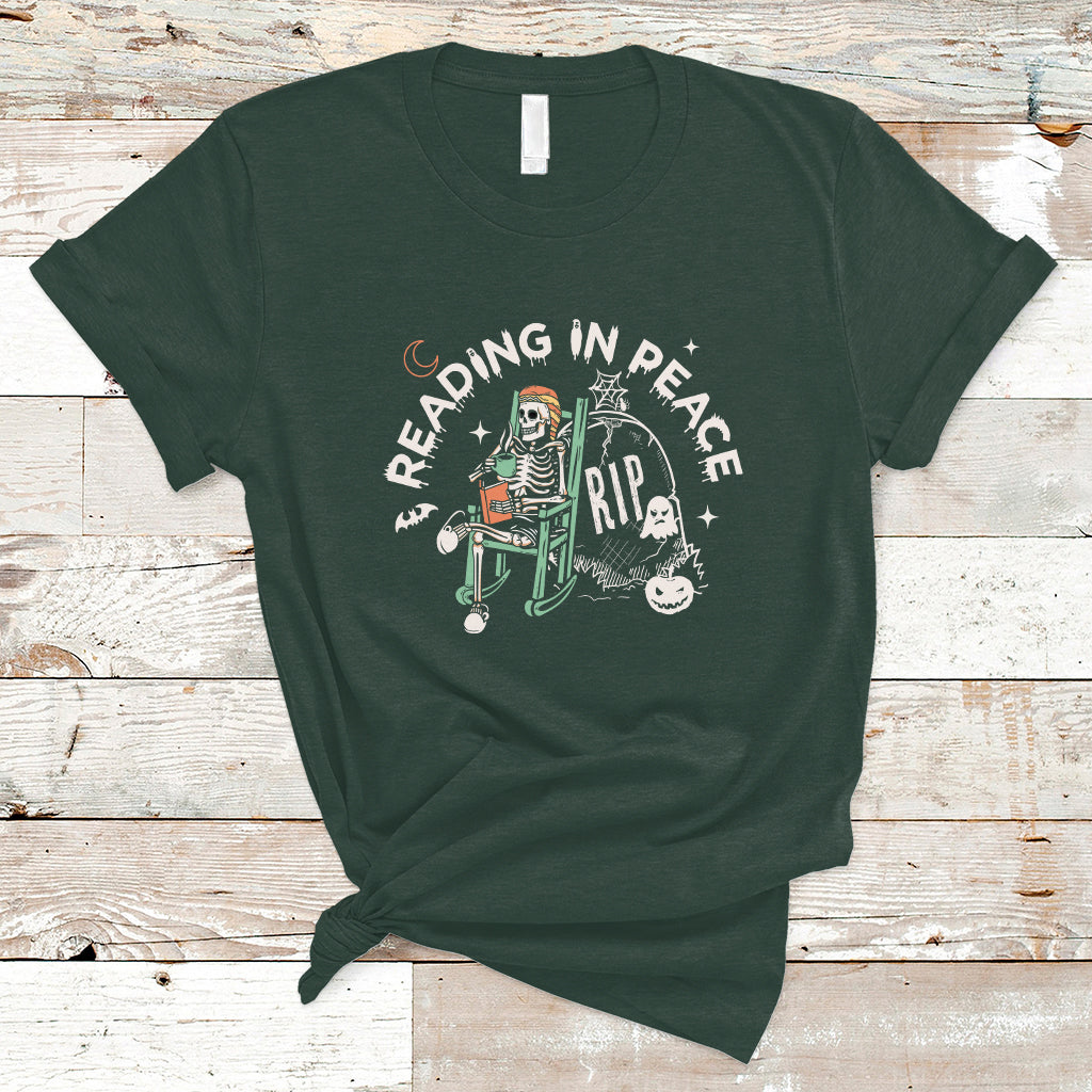 Reading Skeleton T Shirt RIP Reading In Peace Book Lover Spooky Vibe - Wonder Print Shop
