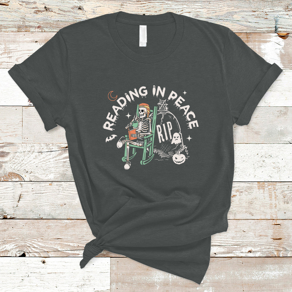 Reading Skeleton T Shirt RIP Reading In Peace Book Lover Spooky Vibe - Wonder Print Shop