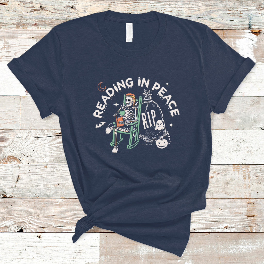 Reading Skeleton T Shirt RIP Reading In Peace Book Lover Spooky Vibe - Wonder Print Shop