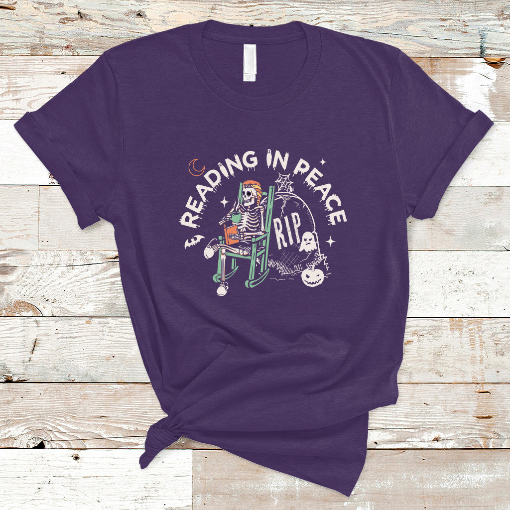 Reading Skeleton T Shirt RIP Reading In Peace Book Lover Spooky Vibe - Wonder Print Shop