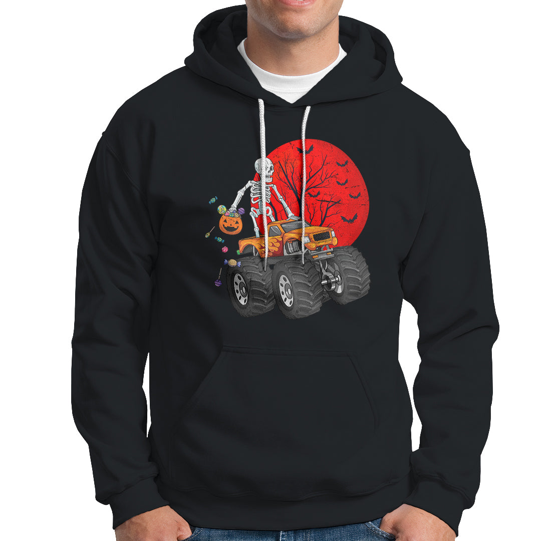 Halloween Skeleton Hoodie Skeleton Riding Monster Truck Candy Funny Scary Pumpkin - Wonder Print Shop
