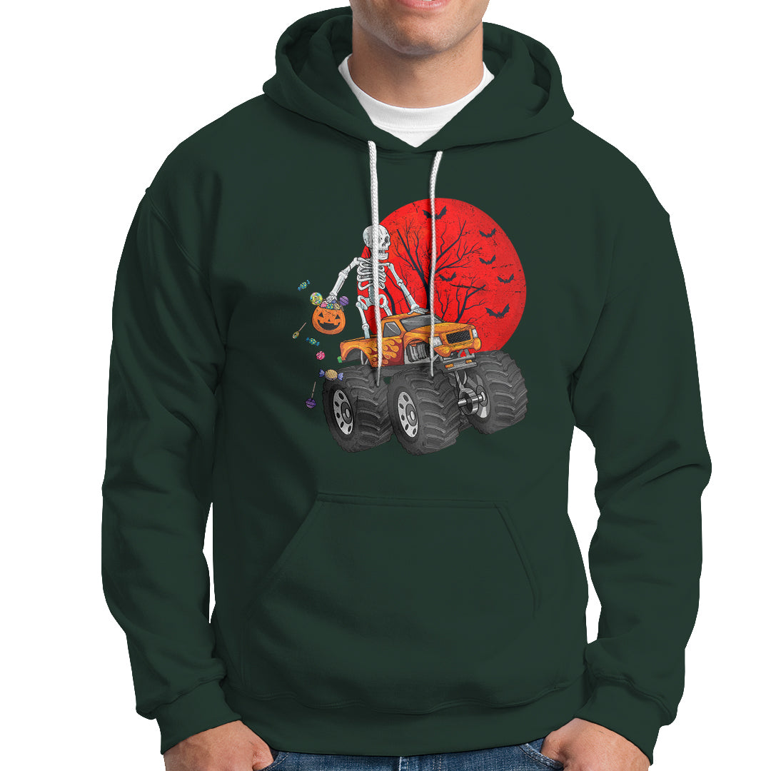 Halloween Skeleton Hoodie Skeleton Riding Monster Truck Candy Funny Scary Pumpkin - Wonder Print Shop