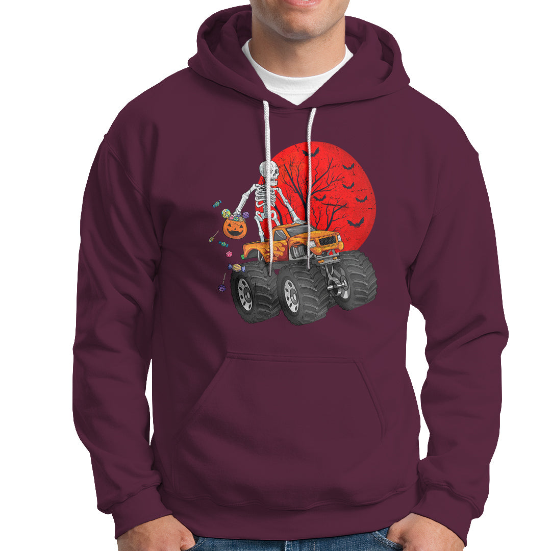 Halloween Skeleton Hoodie Skeleton Riding Monster Truck Candy Funny Scary Pumpkin - Wonder Print Shop