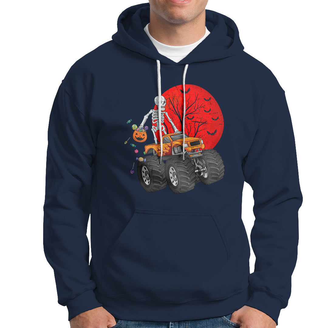 Halloween Skeleton Hoodie Skeleton Riding Monster Truck Candy Funny Scary Pumpkin - Wonder Print Shop