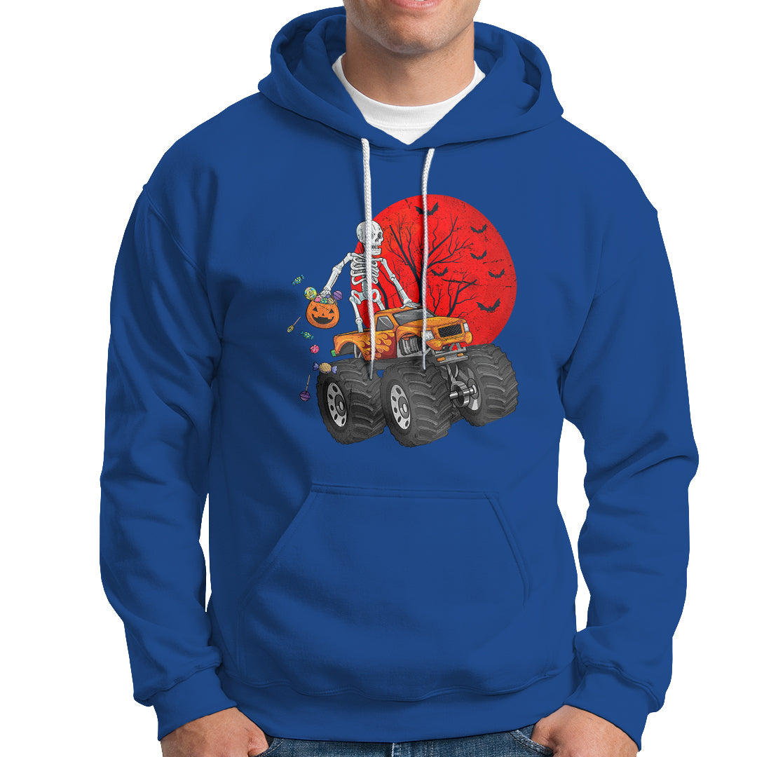 Halloween Skeleton Hoodie Skeleton Riding Monster Truck Candy Funny Scary Pumpkin - Wonder Print Shop