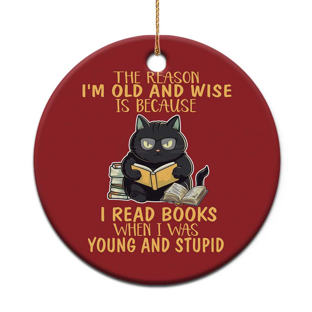 Black Cat Reading Christmas Ornament I'm Old And Wise Because I Read Books When I Was Young And Stupid Funny Reading Lover - Wonder Print Shop
