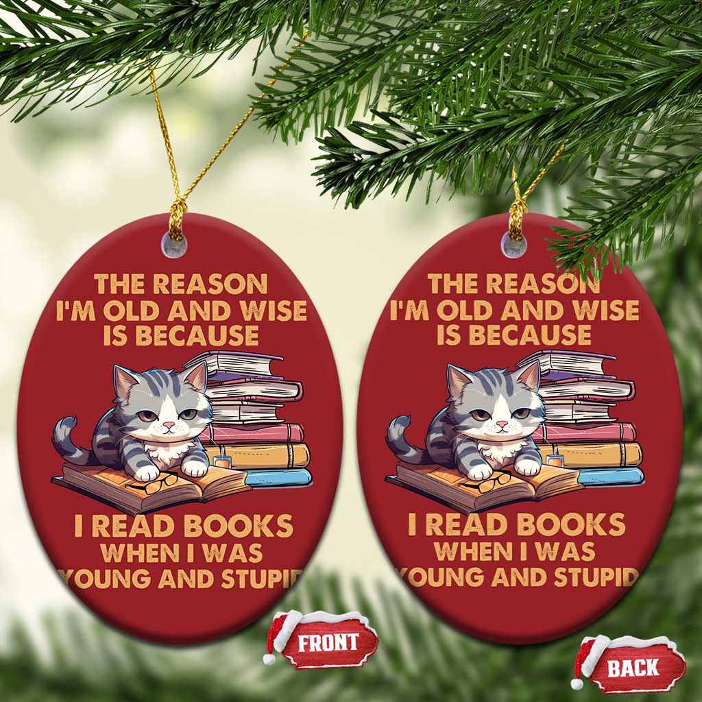 Cat Reading Christmas Ornament I'm Old And Wise Because I Read Books When I Was Young And Stupid Funny Reading Lover - Wonder Print Shop