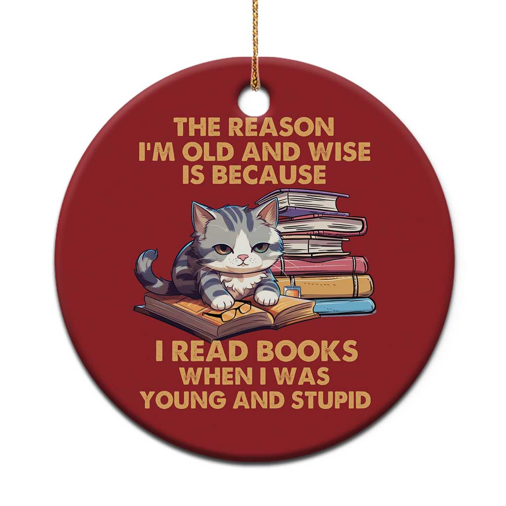 Cat Reading Christmas Ornament I'm Old And Wise Because I Read Books When I Was Young And Stupid Funny Reading Lover - Wonder Print Shop