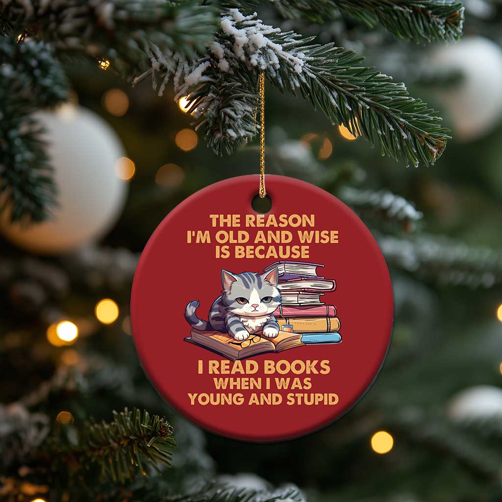 Cat Reading Christmas Ornament I'm Old And Wise Because I Read Books When I Was Young And Stupid Funny Reading Lover - Wonder Print Shop