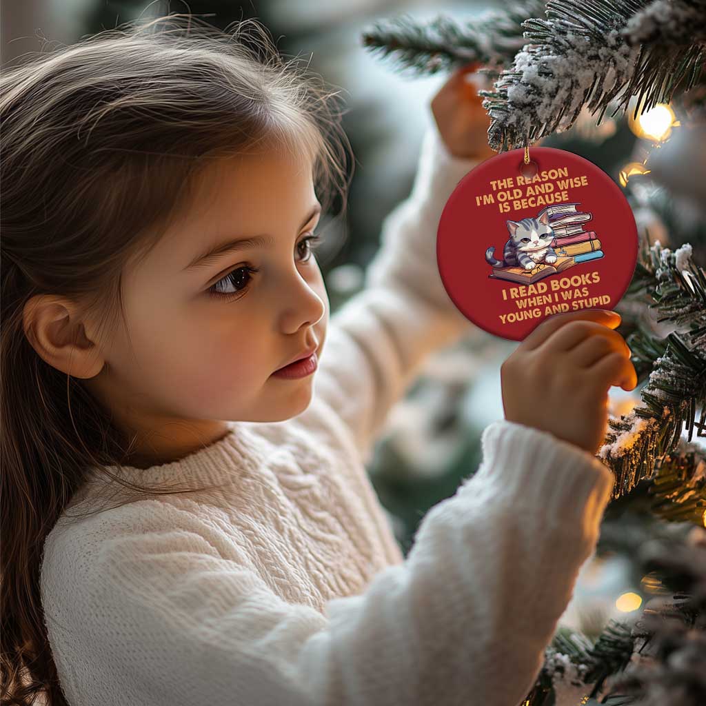 Cat Reading Christmas Ornament I'm Old And Wise Because I Read Books When I Was Young And Stupid Funny Reading Lover - Wonder Print Shop