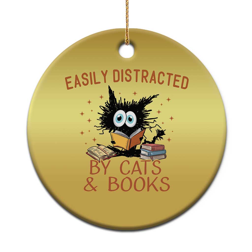 Cat and Book Lover Christmas Ornament Easily Distracted By Cats And Books Funny Black Cat Meme - Wonder Print Shop