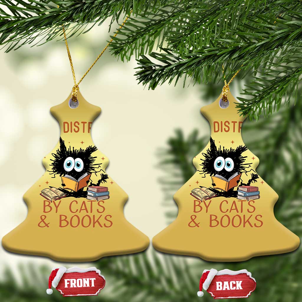 Cat and Book Lover Christmas Ornament Easily Distracted By Cats And Books Funny Black Cat Meme - Wonder Print Shop