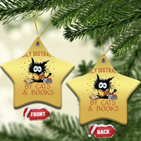 Cat and Book Lover Christmas Ornament Easily Distracted By Cats And Books Funny Black Cat Meme - Wonder Print Shop