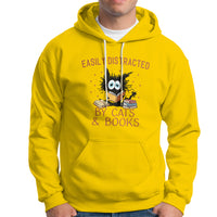 Cat & Book Lover Hoodie Easily Distracted By Cats And Books Funny Black Cat Meme - Wonder Print Shop