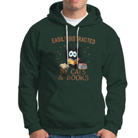 Cat & Book Lover Hoodie Easily Distracted By Cats And Books Funny Black Cat Meme - Wonder Print Shop