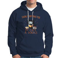 Cat & Book Lover Hoodie Easily Distracted By Cats And Books Funny Black Cat Meme - Wonder Print Shop