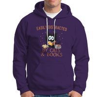 Cat & Book Lover Hoodie Easily Distracted By Cats And Books Funny Black Cat Meme - Wonder Print Shop