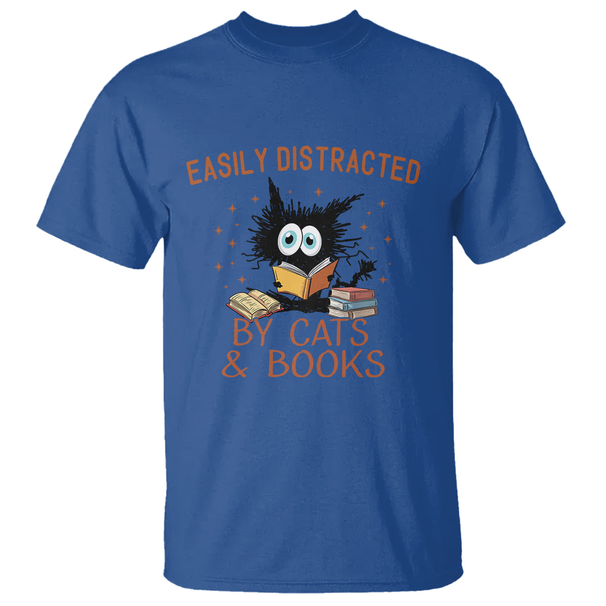 Cat & Book Lover T Shirt Easily Distracted By Cats And Books Funny Black Cat Meme - Wonder Print Shop