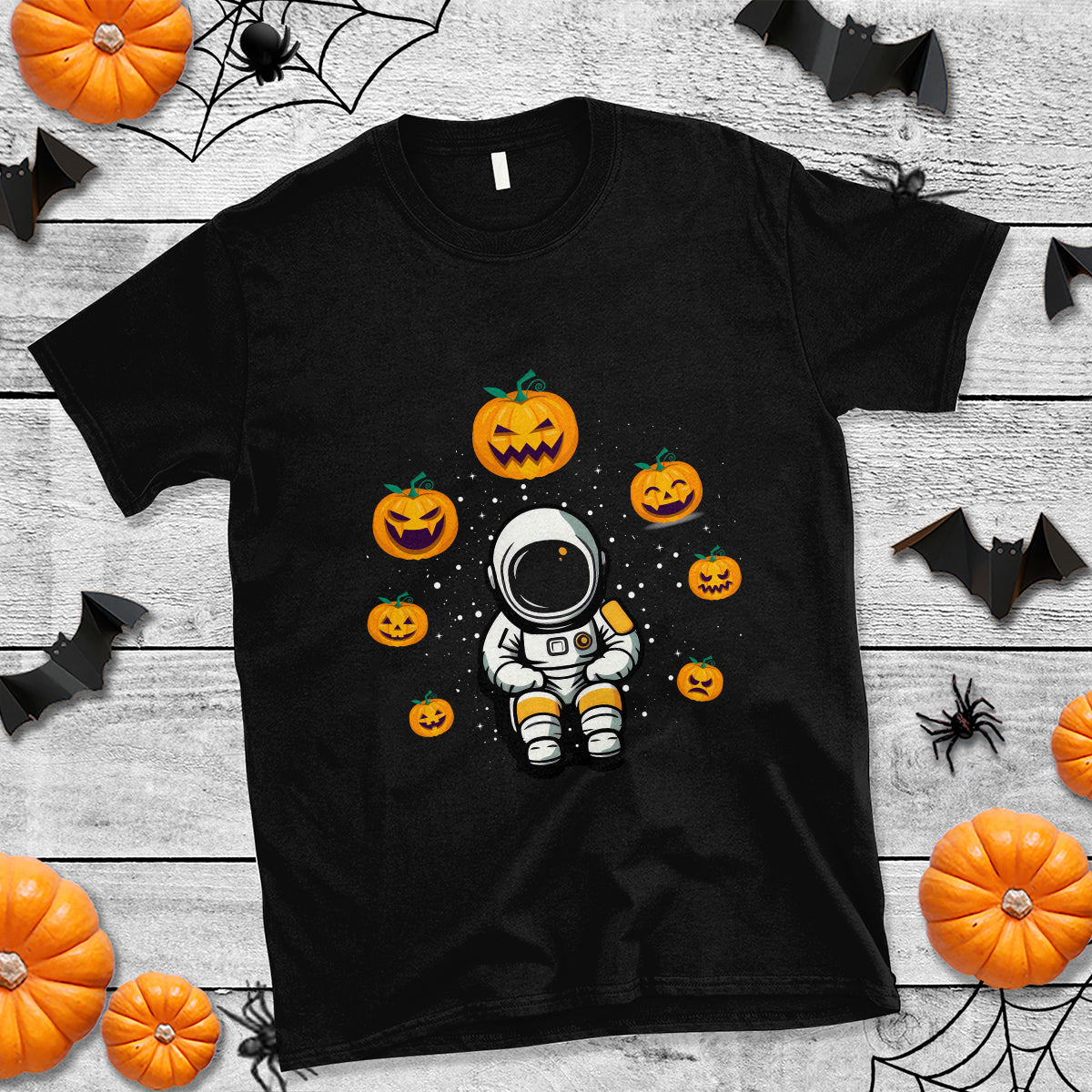Halloween Astronaut T Shirt Scary Pumpkin Universe Outer Space Halloween Costume - Wonder Print Shop