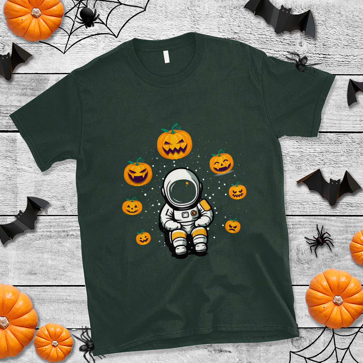 Halloween Astronaut T Shirt Scary Pumpkin Universe Outer Space Halloween Costume - Wonder Print Shop
