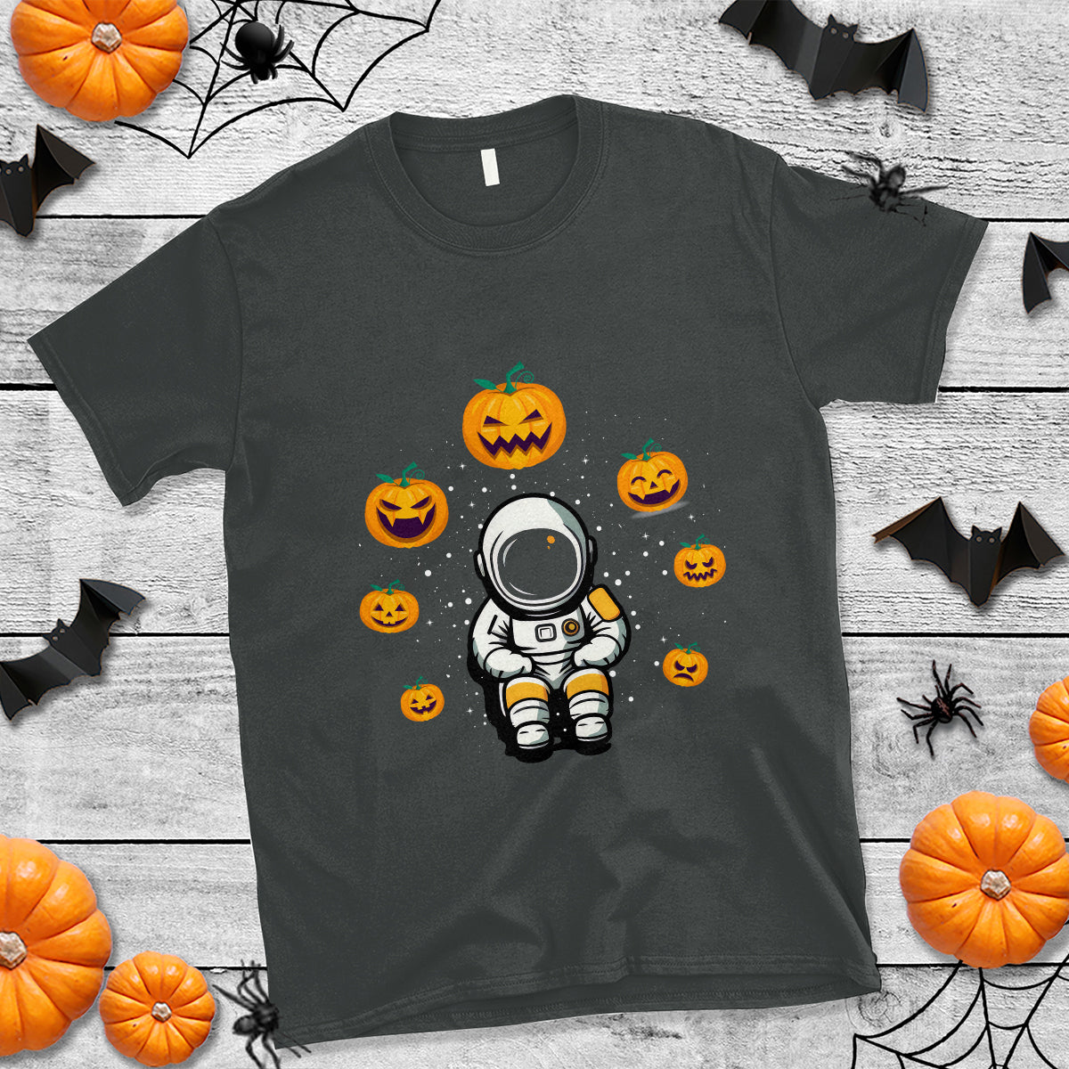 Halloween Astronaut T Shirt Scary Pumpkin Universe Outer Space Halloween Costume - Wonder Print Shop