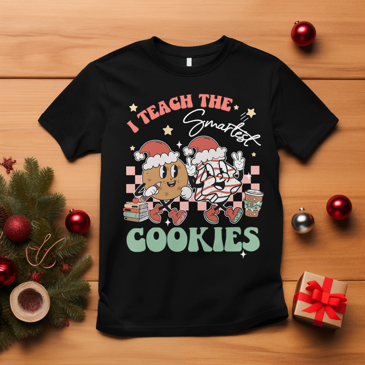 Teacher Christmas T Shirt I Teach The Smartest Cookies Retro Groovy Xmas Cookies - Wonder Print Shop