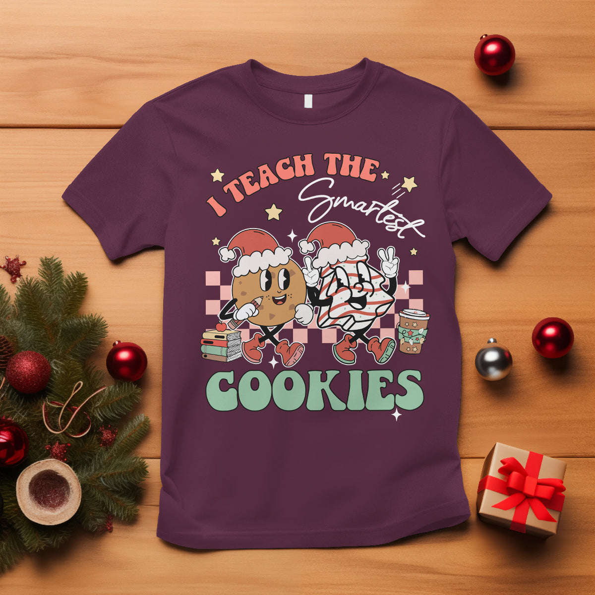 Teacher Christmas T Shirt I Teach The Smartest Cookies Retro Groovy Xmas Cookies - Wonder Print Shop
