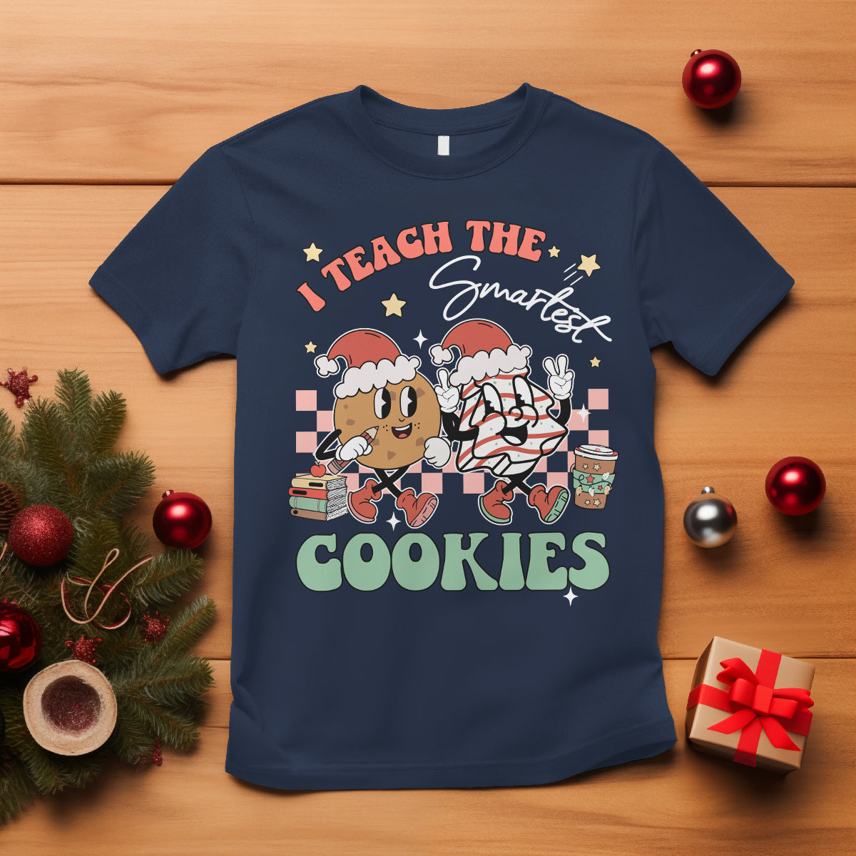Teacher Christmas T Shirt I Teach The Smartest Cookies Retro Groovy Xmas Cookies - Wonder Print Shop