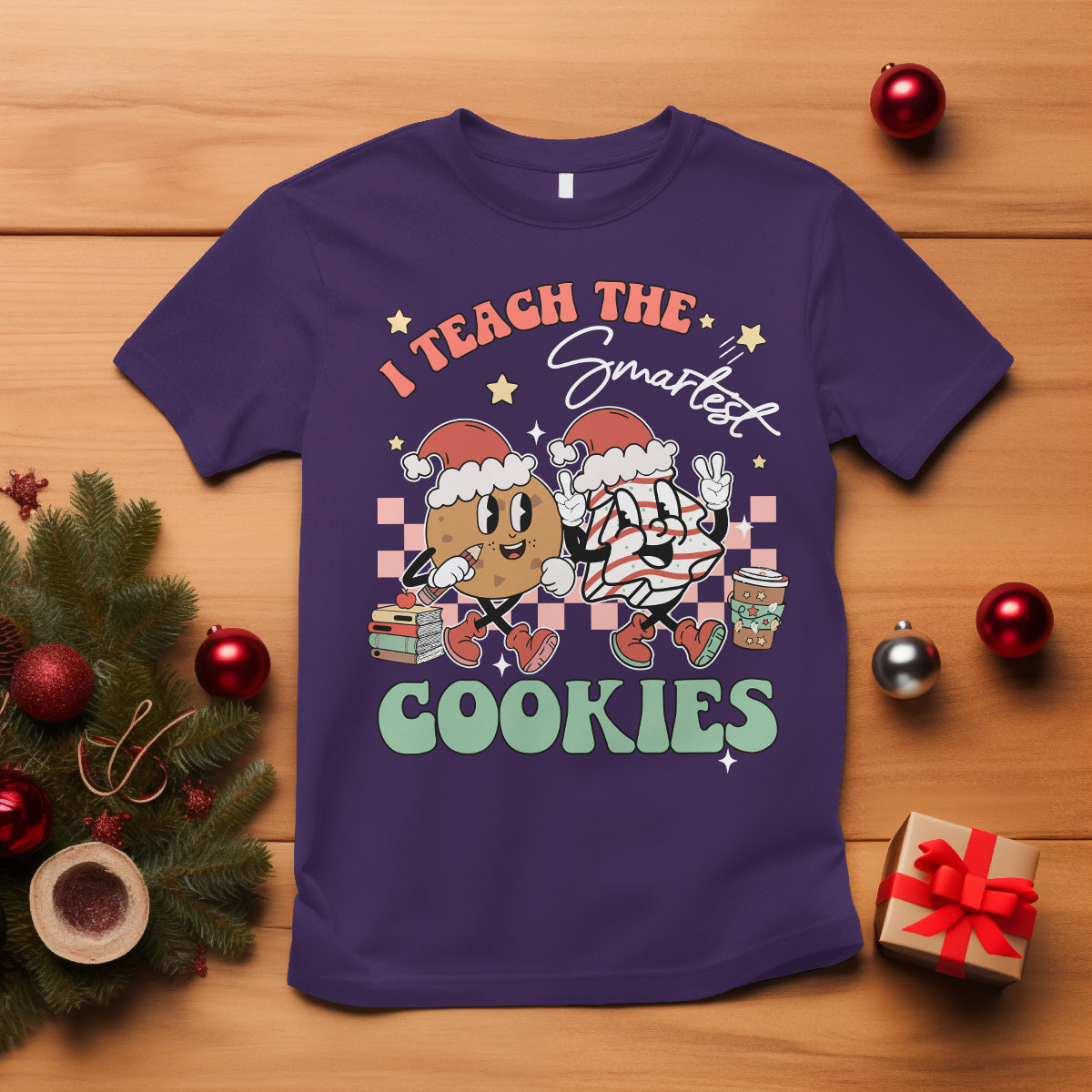Teacher Christmas T Shirt I Teach The Smartest Cookies Retro Groovy Xmas Cookies - Wonder Print Shop