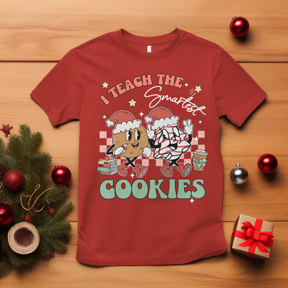 Teacher Christmas T Shirt I Teach The Smartest Cookies Retro Groovy Xmas Cookies - Wonder Print Shop