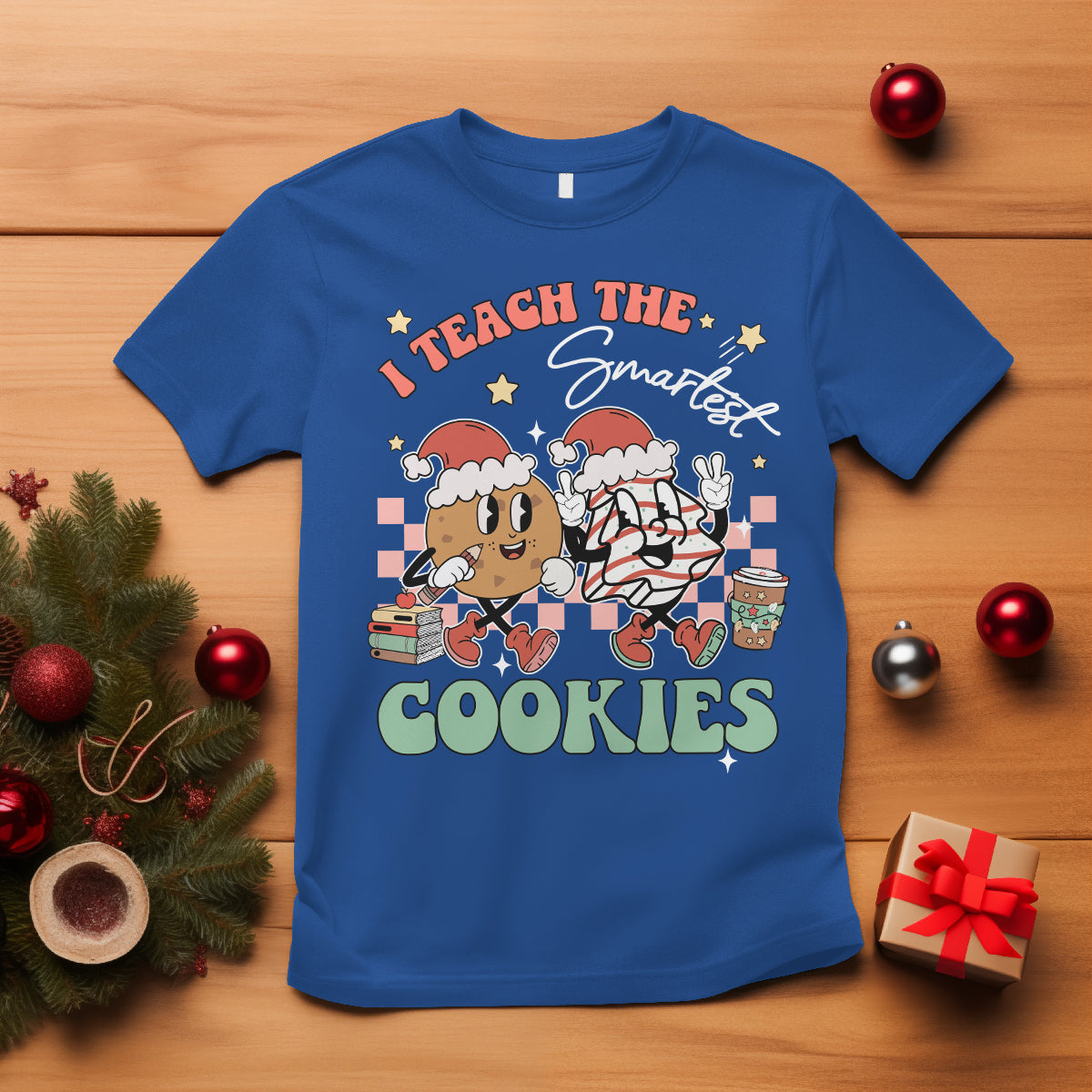 Teacher Christmas T Shirt I Teach The Smartest Cookies Retro Groovy Xmas Cookies - Wonder Print Shop