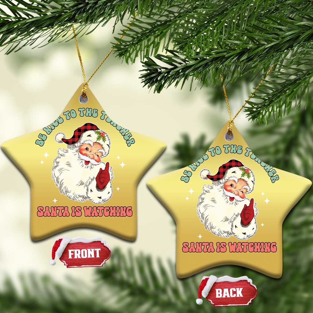 Be Nice To The Teacher Santa Is Watching Retro Groovy Christmas Christmas Ornament - Wonder Print Shop