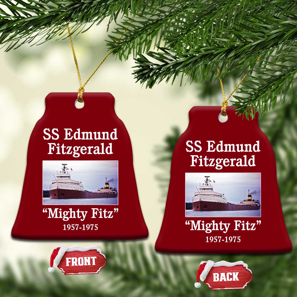 SS Edmund Fitzgerald Mighty Fitz Tribute Ceramic Ornament Great Lakes Shipwreck Memorial - Wonder Print Shop
