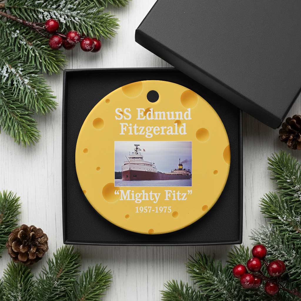 SS Edmund Fitzgerald Mighty Fitz Tribute Ceramic Ornament Great Lakes Shipwreck Memorial - Wonder Print Shop
