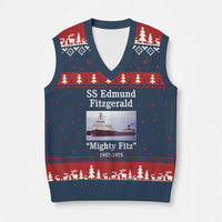 SS Edmund Fitzgerald Mighty Fitz Tribute V-Neck Knit Sweater Vest Great Lakes Shipwreck Memorial - Wonder Print Shop