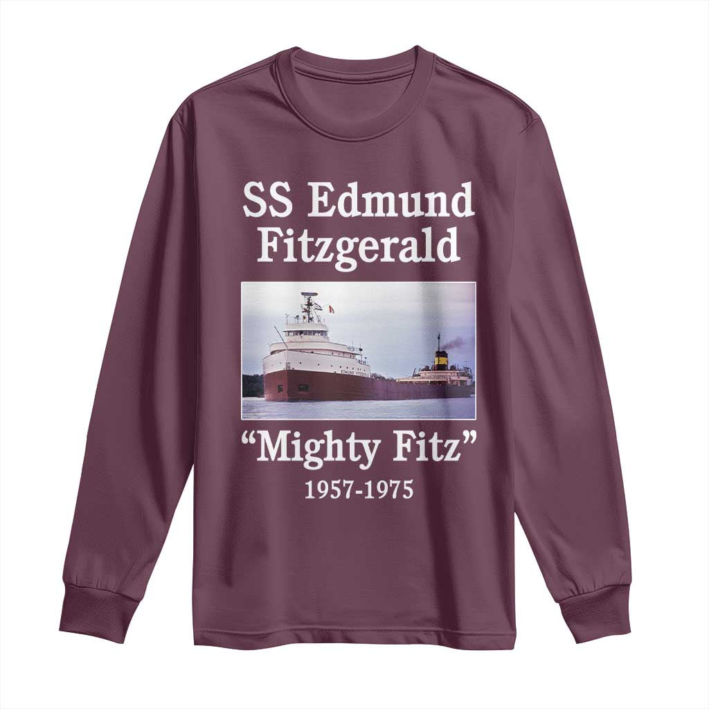 SS Edmund Fitzgerald Mighty Fitz Tribute Long Sleeve Shirt Great Lakes Shipwreck Memorial - Wonder Print Shop