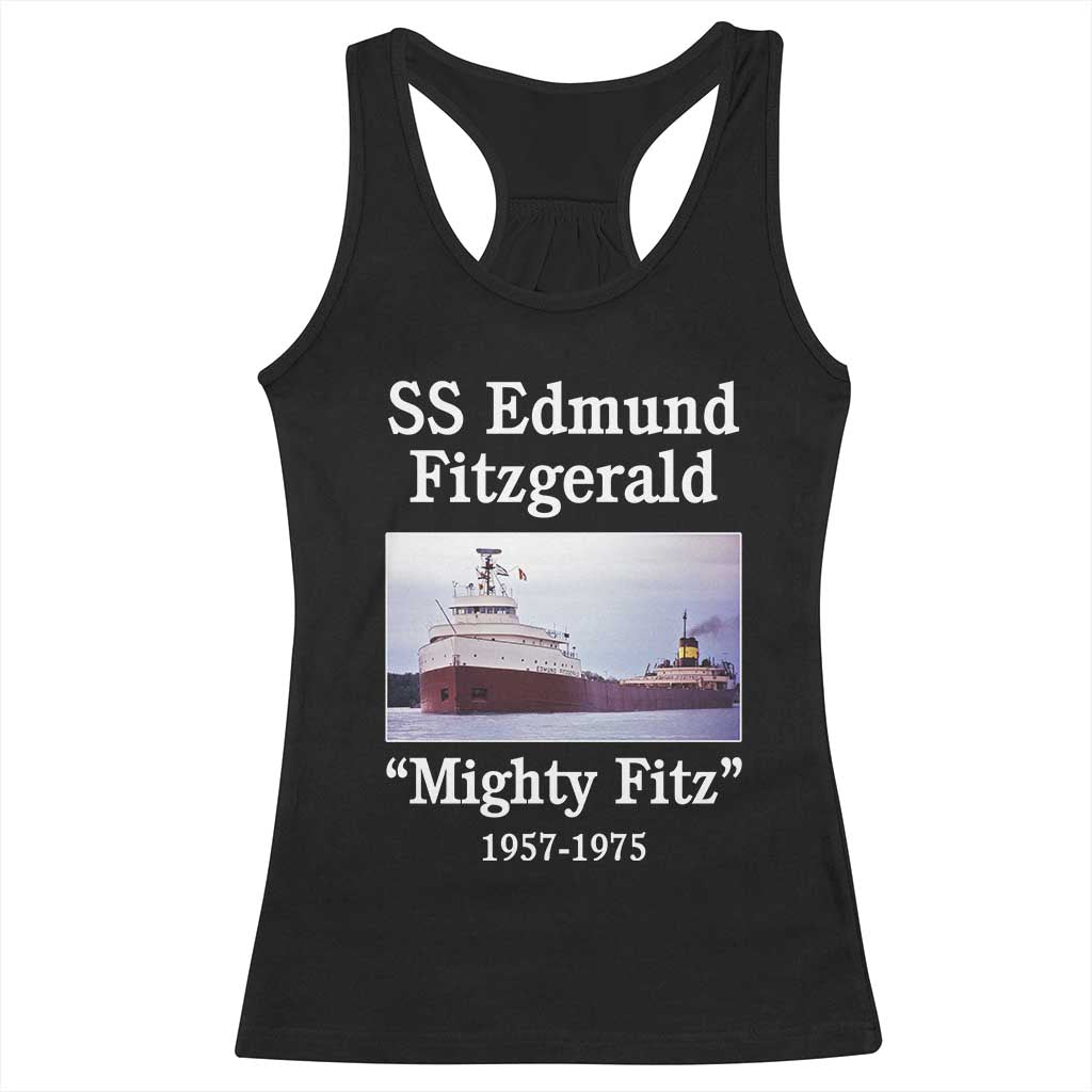 SS Edmund Fitzgerald Mighty Fitz Tribute Racerback Tank Top Great Lakes Shipwreck Memorial - Wonder Print Shop