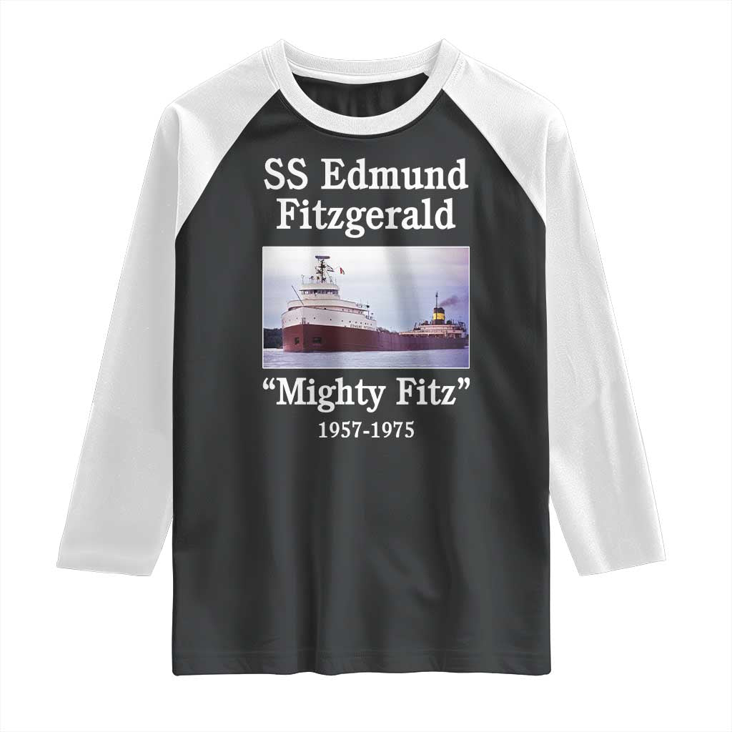 SS Edmund Fitzgerald Mighty Fitz Tribute Raglan Shirt Great Lakes Shipwreck Memorial - Wonder Print Shop