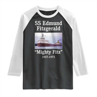 SS Edmund Fitzgerald Mighty Fitz Tribute Raglan Shirt Great Lakes Shipwreck Memorial - Wonder Print Shop