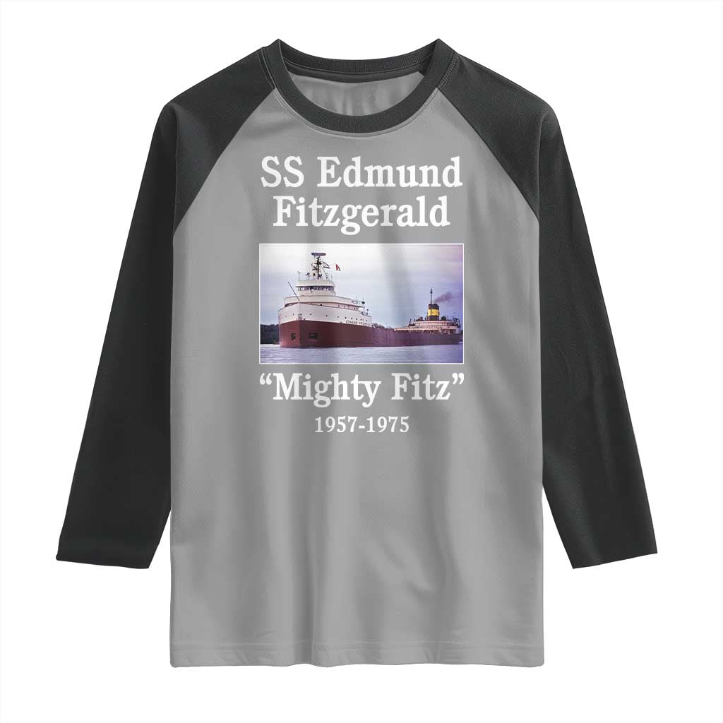 SS Edmund Fitzgerald Mighty Fitz Tribute Raglan Shirt Great Lakes Shipwreck Memorial - Wonder Print Shop